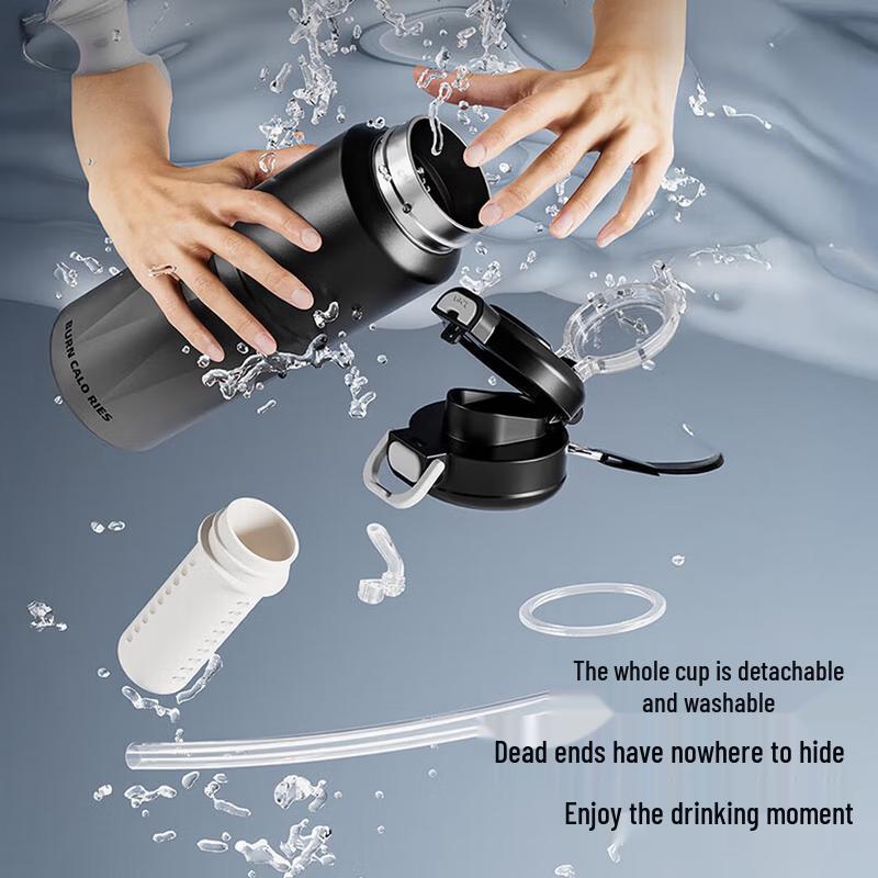 LINGCHEN Gradient Blue Sports Insulated Water Bottle 800ml