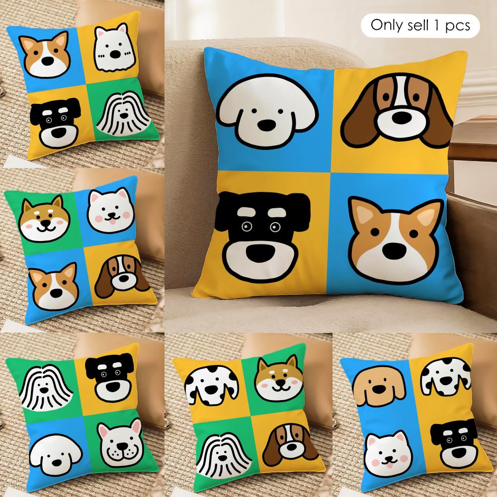 Cartoon Simple Cute Dog Cushion Cover Soft Plush Fabric DoubleSided Printed Cushion Covers for All Seasons Home Decor