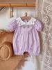 Combinaison courte en coton à manches courtes et broderie violette style coréen pour bébé