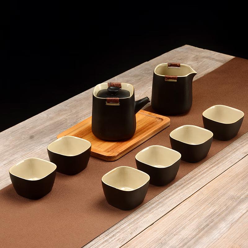 Black Pottery 8-Piece Tea Set