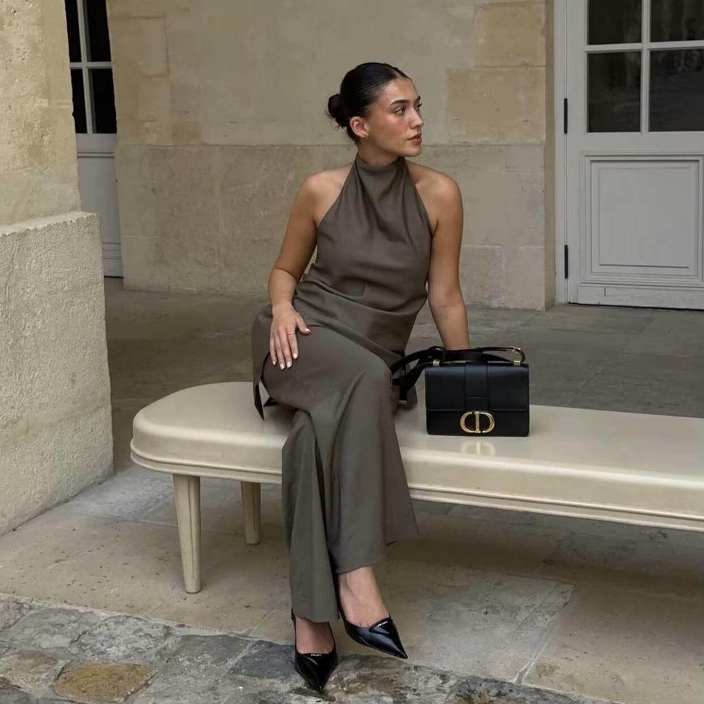 Women's European & American Fashion Asymmetrical Halter Top and Tie-Up Long Pants Set