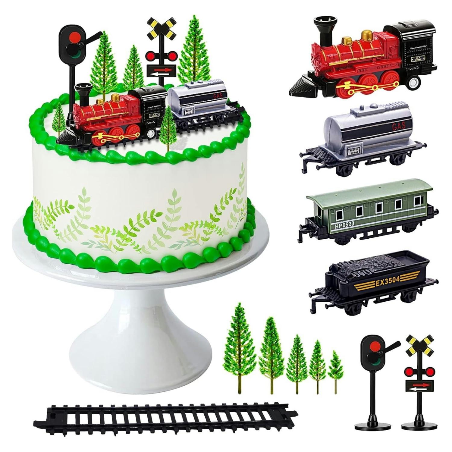 

12pcs Train Cake Decorations Mini Train Toy Traffic Track Railway Lights Cake Topper Decorations for Kids Train Themed Birthday