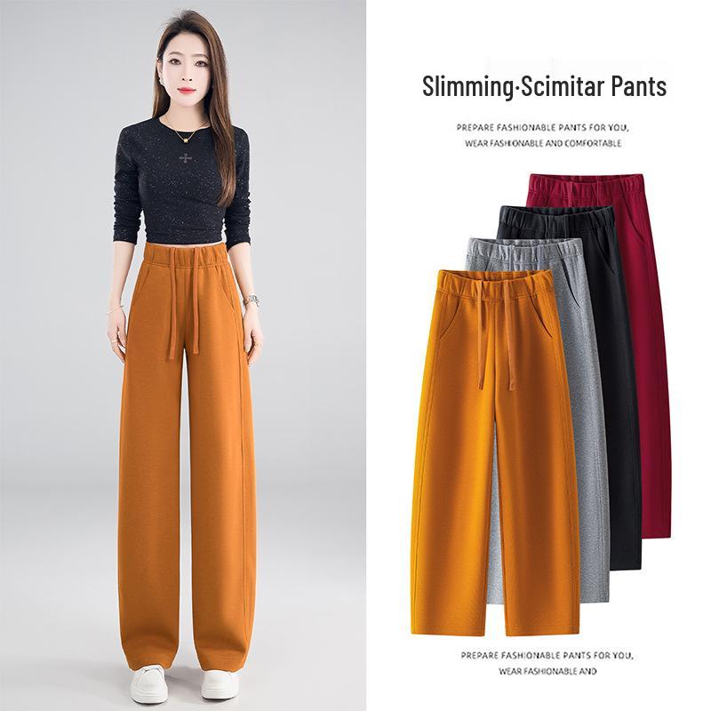 Women's Stylish Elastic Waist Wide-Leg Pants - Spring/Autumn 2026 Lace-Up Casual Drape