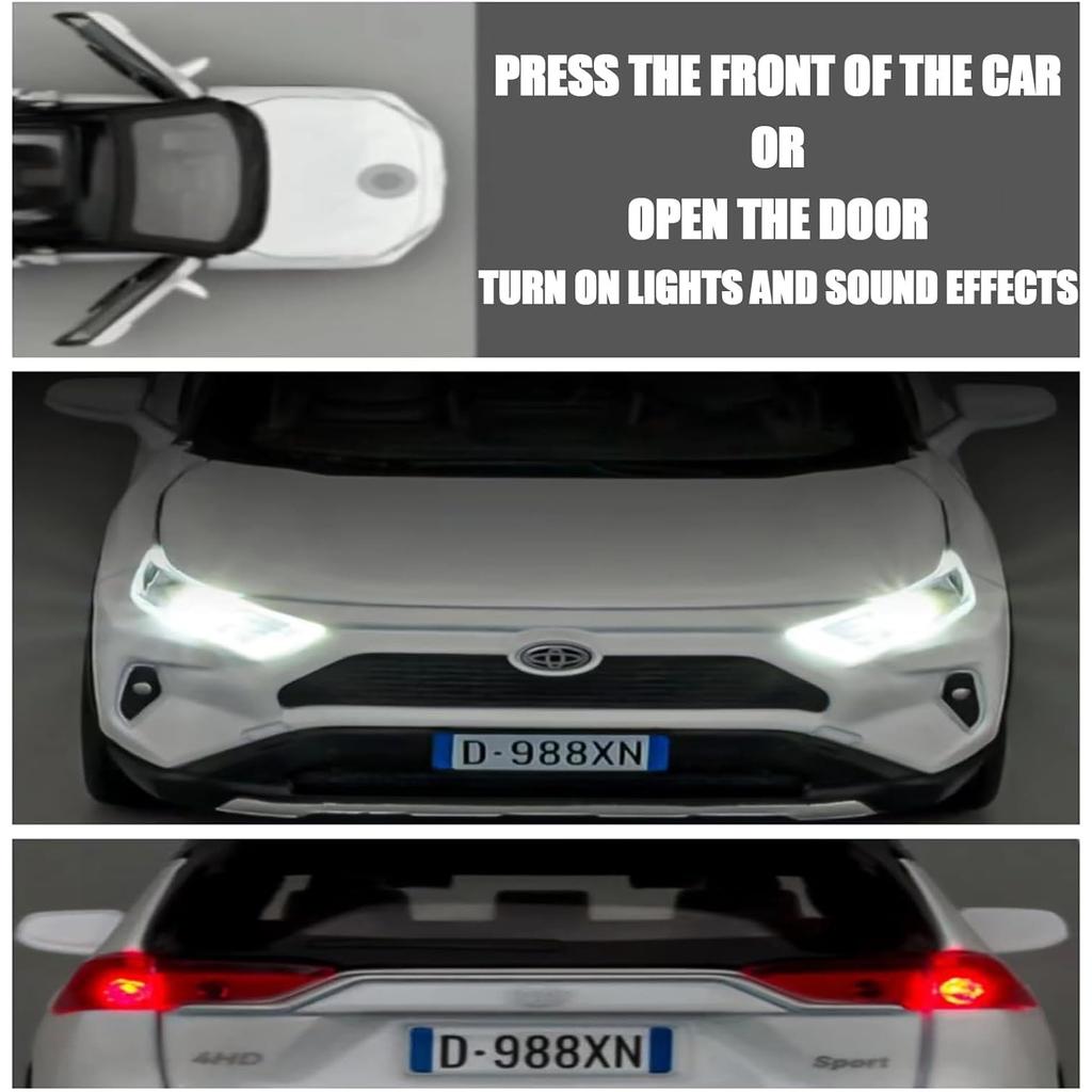 Model de mașină Toyota RAV4 1/32, mașină de jucărie din aliaj, model de colecție, cu lumină și sunet, mașină de jucărie pentru băieți, copii mici, mașină cadou