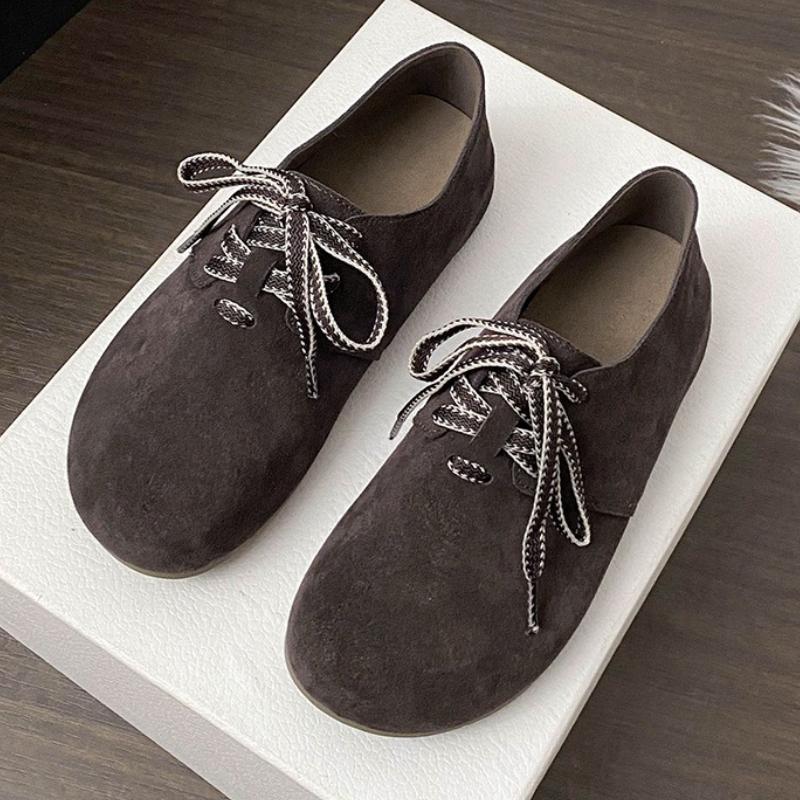 Fashion High-Quality Faux Suede Flats for Women Retro Round-Toe Lace-Up Sewing Designers Shoes Comfortable Non-Slip 42 Plus Size Loafers
