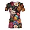 Women's Casual Fashion Round Neck Easter Print Short Sleeve Ribbed Top