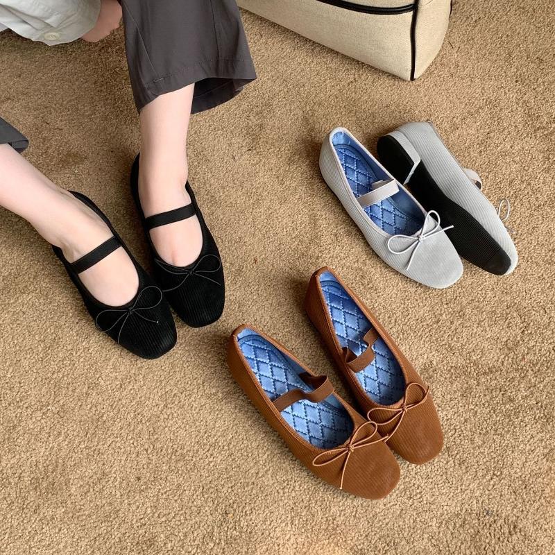 Fashion Sweet Butterfly Knot Stripe Design Mary Jane Shoes Women Comfortable Suede Elastic Band Casual Flats Elegant Brand Designer Shoe