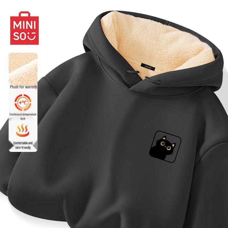 MINISO Men's Fleece Lined Hooded Sweatshirt with Cat Spirit Badge