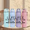 1PC Life Is Better In The Mountains Letter 750ml Color Plastic Sports Water Bottle Leakproof Flip Straw Lid Suitable for Sports Office Home Use