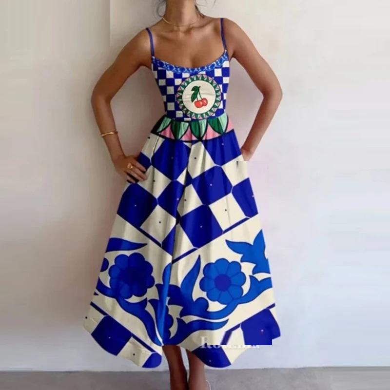 Spring 2026 Women's U-Neck Pleated Spaghetti Strap Dress