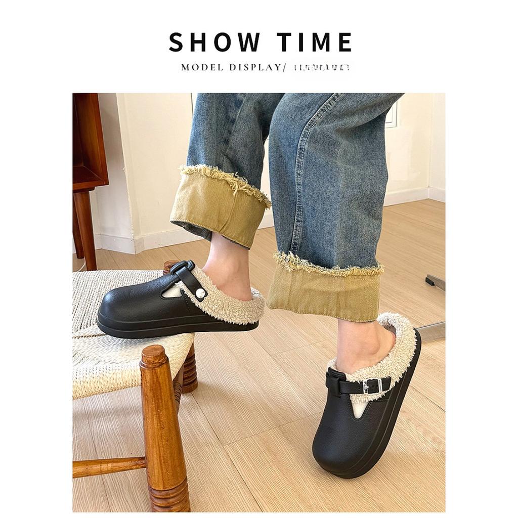 Women's Solid Color Clogs, Casual Plush Inner Lining Shoes, Lightweight and Comfortable Winter Shoes