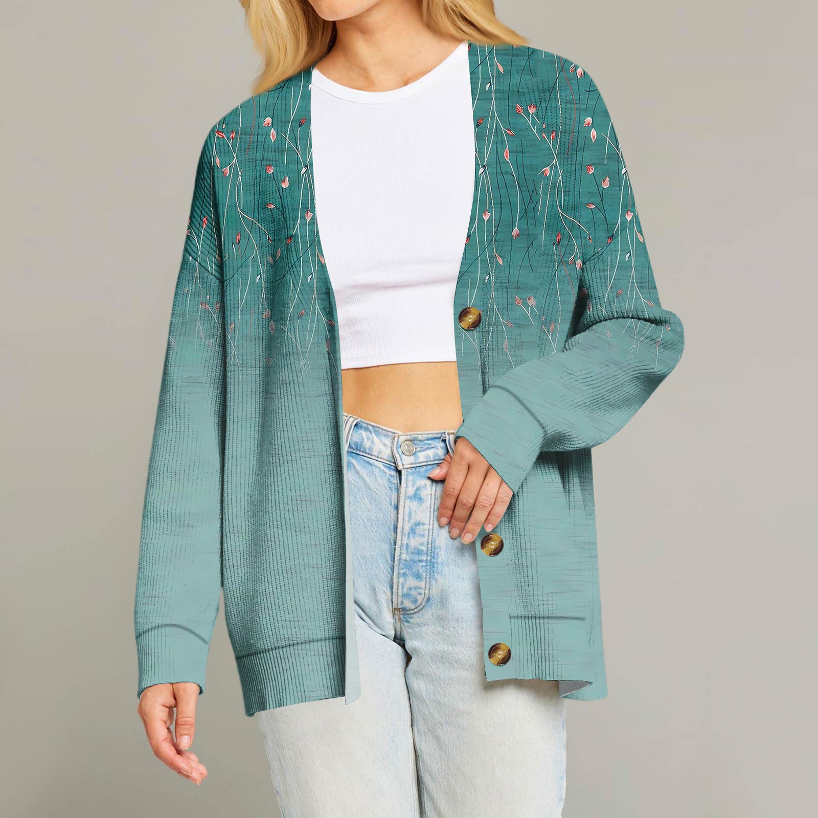 

Женский модный кардиган с длинным рукавом, принтом, V-образным вырезом, на пуговицах, свободного кроя L