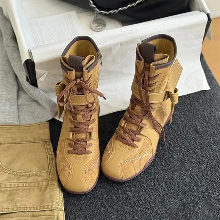 Sheepskin Version~ Retro Versatile Matte Leather Boxing Boots Women's Straps Side Zipper Outer Wear Mountaineering Training Martin Boots