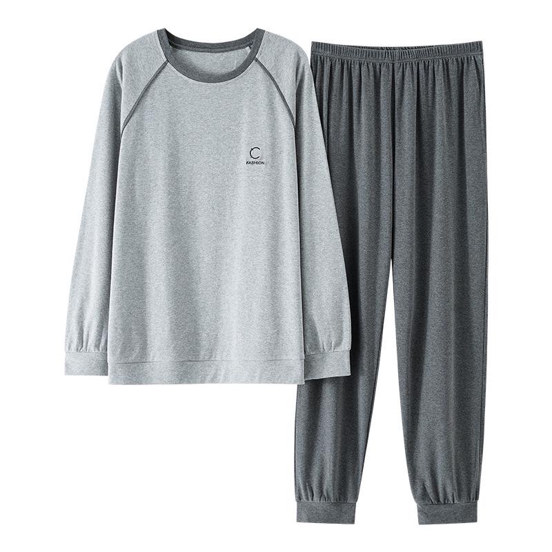 Men's Spring/Autumn Modal Pajama Set: Round Neck Pullover with Long-Sleeve Top and Trousers, Suitable for Outdoor Wear and Sports Style.