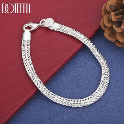 925 Sterling Silver Wedding Gift 6mm Side Chain Bracelet Wedding Fashion Jewelry