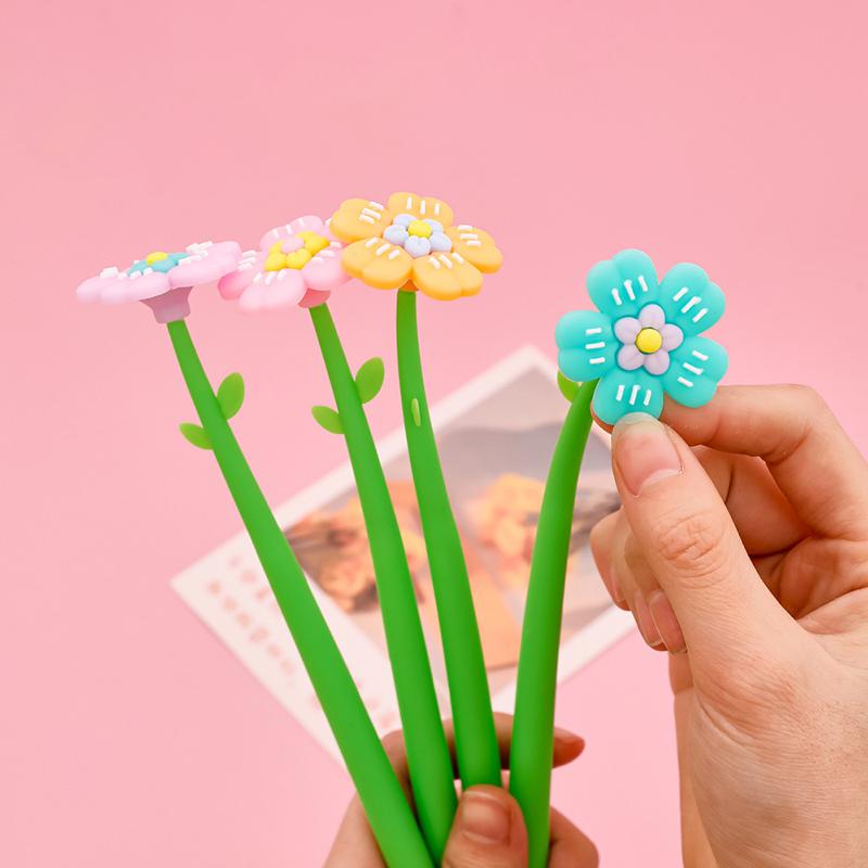 1 Piece Stationery Flowers Cute Cartoon Panda Soft Gel Pen Sunflower School Office Kawaii Supplies Creative Pens