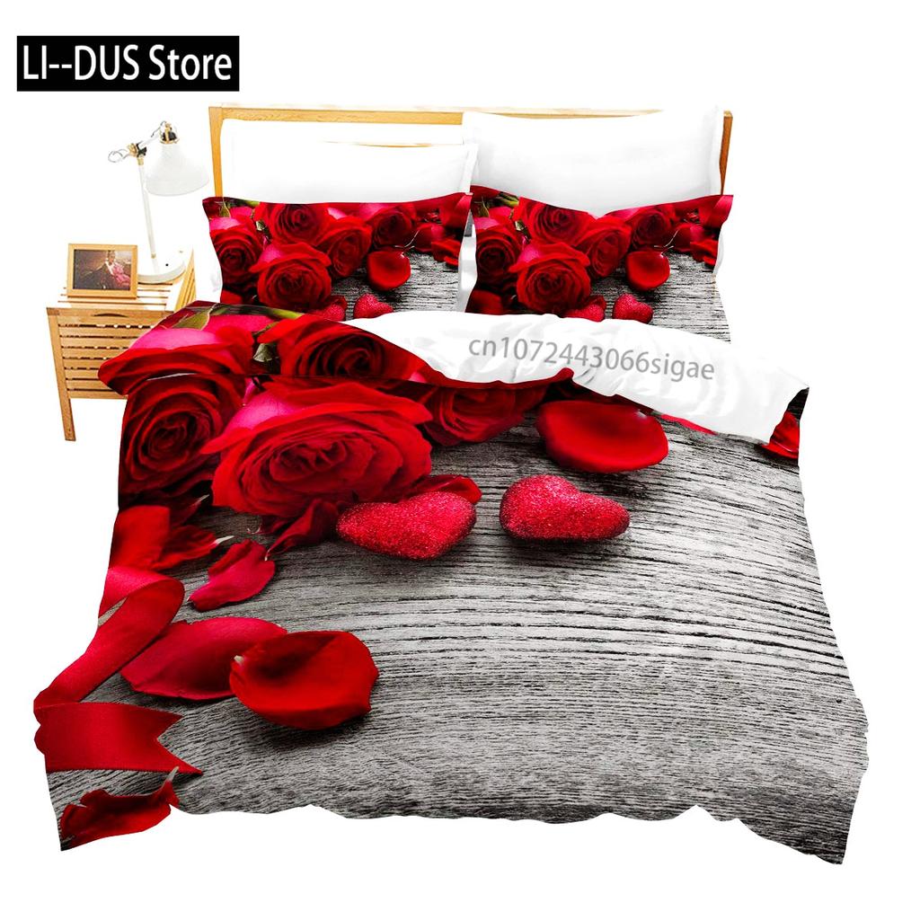Roses Bedding Set Duvet Cover for Girls Women Couple Lover Romantic Comforter Cover Valentine's Day Bedroom Decor Quilt Cover