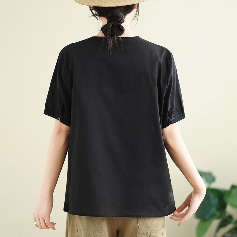DIMANAF 2026 Summer New Plus Size Women Blouse Shirt Button Elegant Lady Tops T-Shirt Solid Cotton Fashion Casual Clothing