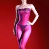 Women Sexy Jumpsuit Off The Shoulder Lace Tube Top Body Stockings 5D Ultra-Thin Perspective Silky Tight Open Crotch Pantyhose