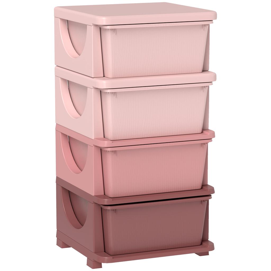 Children's Toy Organizer, 4 Drawers, 4 Tiers, Plastic Boxes, 37 x 37 x 76 cm, Pink