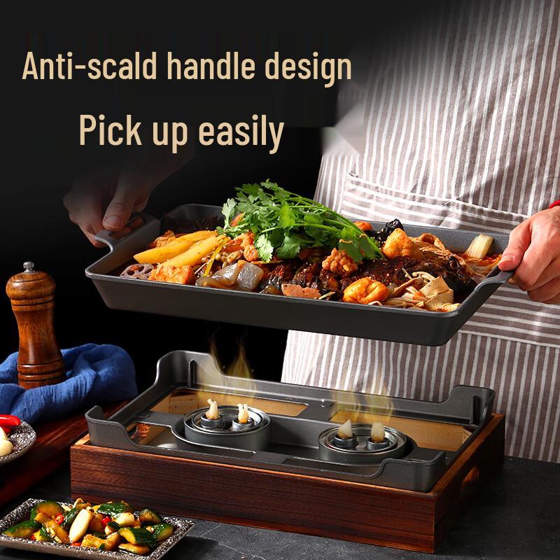 Commercial Non-Stick Stone Grill & Seafood Platter with Wood Base