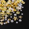1 Bag Mixed Gold Ocean Style Nail Art Charms 3D Shell Starfish Pearl Metal Nail Jewelry Diy Nail  Charm Decoration