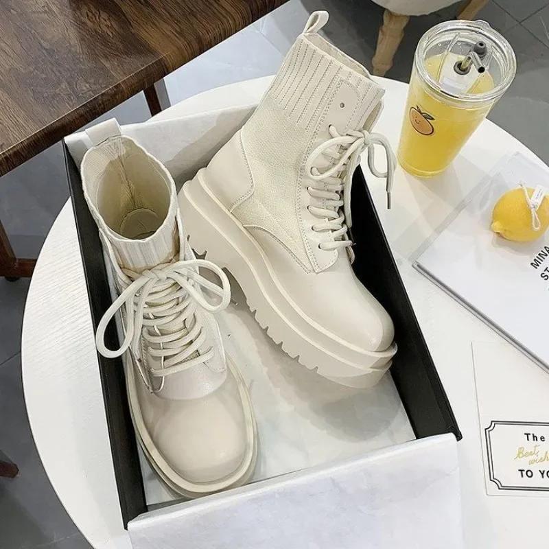 Fashion Female Short Shoes Black Biker Women's Ankle Boots With Laces Lace-up Chic and Elegant Autumn Booties Footwear Hot On Promotion
