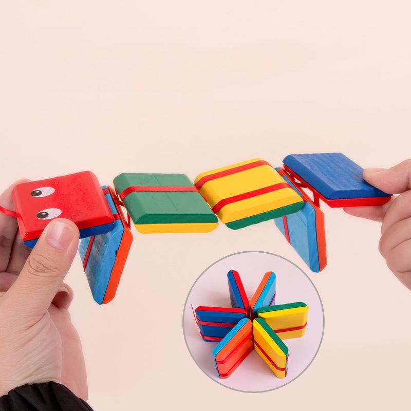 1 Pcs Infinite Flip Folding Wooden Snake Magic Blocks Classic Nostalgic Children Early Educational Toys Kindergarten Puzzle Toy