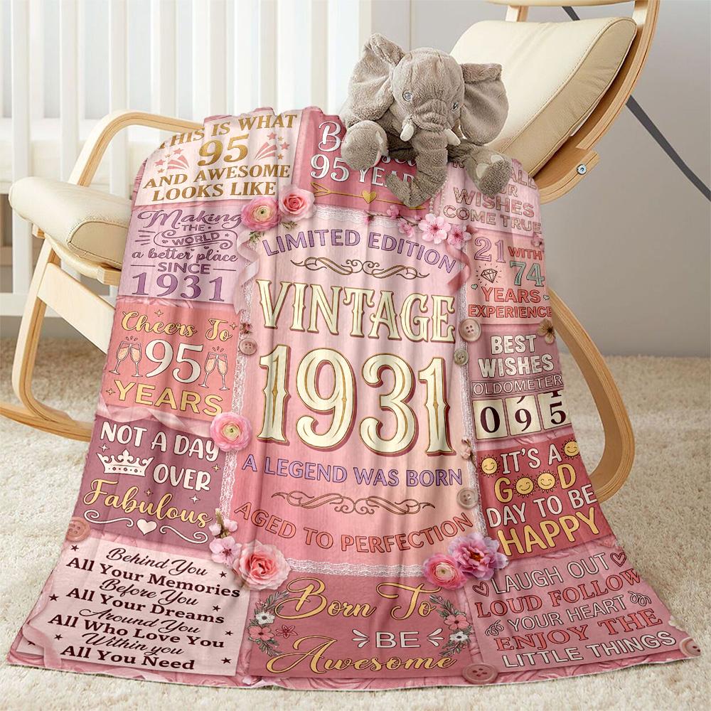 95th Birthday Celebration Blanket Soft Warm Cozy Perfect for Office Chair Picnics for All Occasions Playful Design