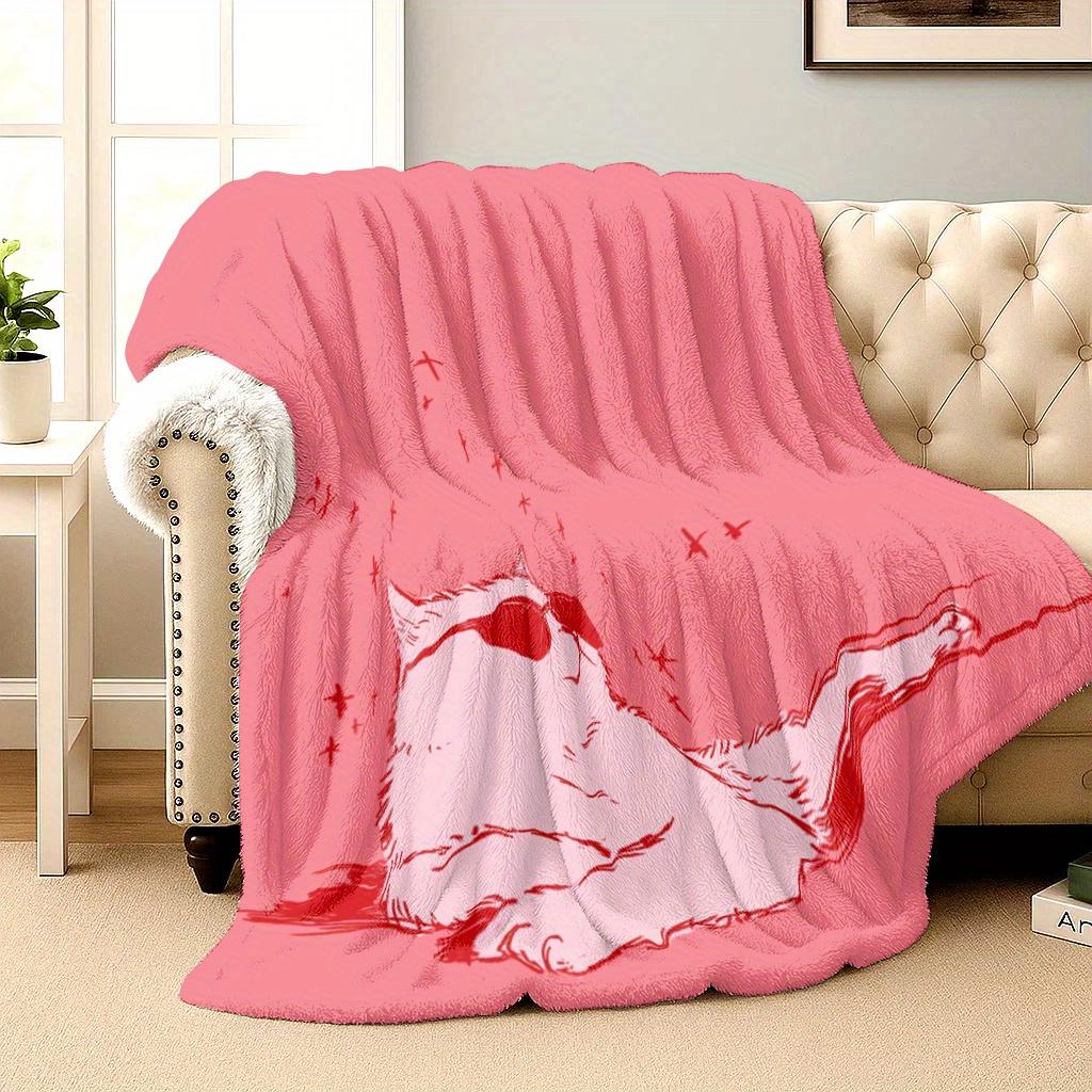 Rosa Katzendesign Muster Flanell bedruckte Decke geeignet für alle Jahreszeiten geeignet für Wohnzimmer Büro Sofa und Reisen