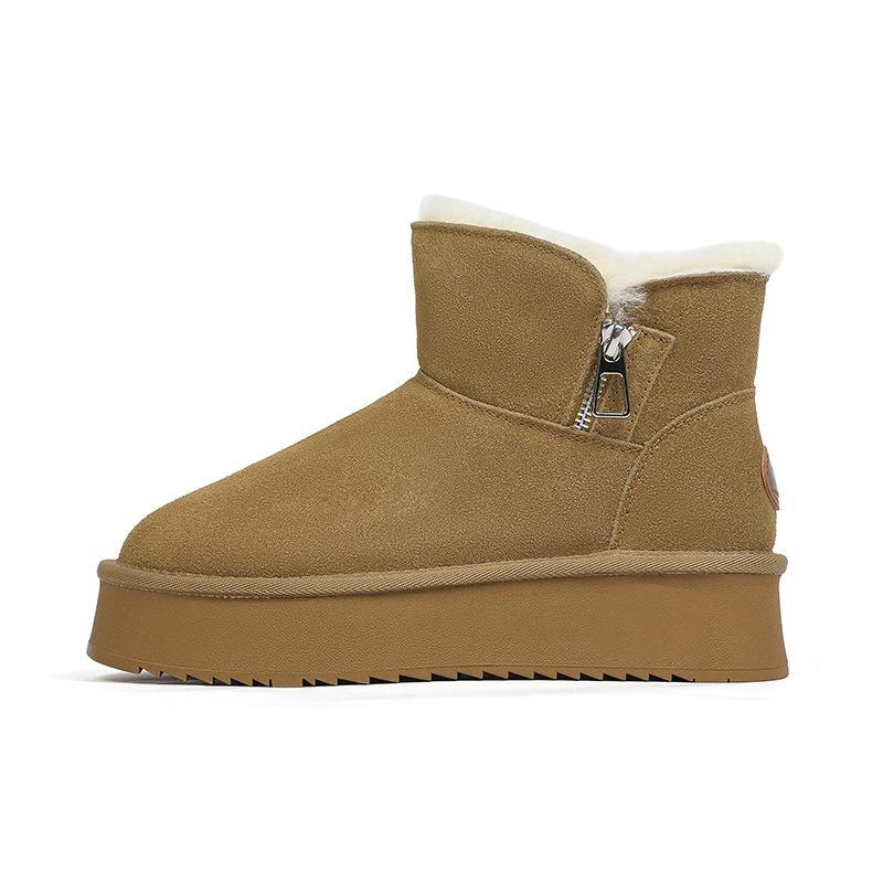 

Warm snow boots for women s winter new leather side zipper thick-soled thick-soled velvet non-slip snow cotton boots for women 35 малиновый