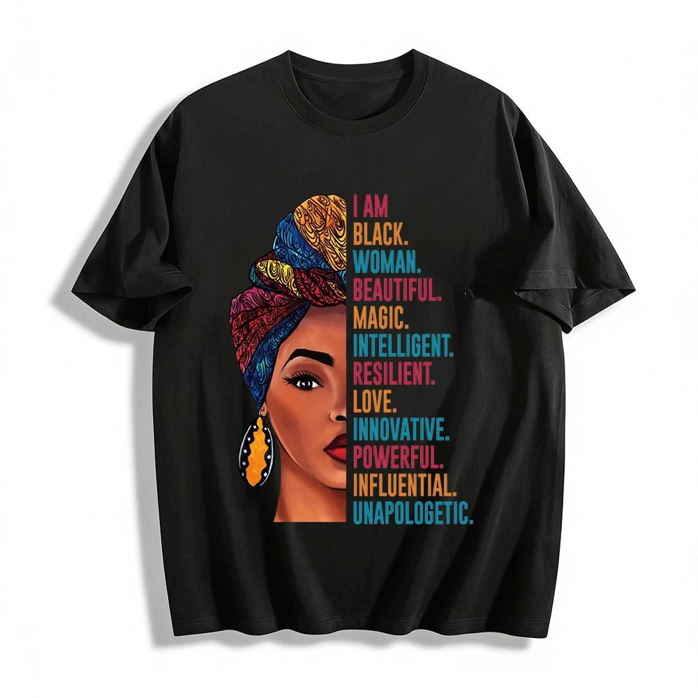 

I AM BLACK WOMAN Statement Tee African Headwrap Empowerment Top Pure cotton T-shirt XXS