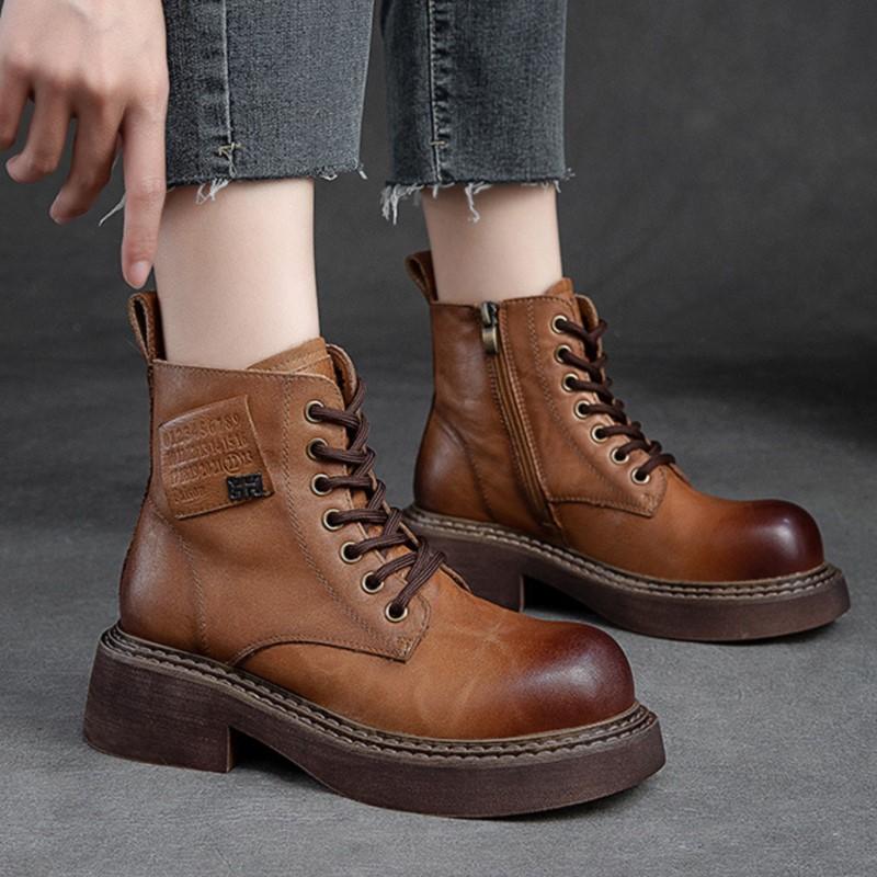 Fashion GKTINOO 6cm Ankle Plush Boots Genuine Leather Booties Woman Winter Warm Moccasins Ethnic Comfy Platform Wedge Autumn Spring Shoe