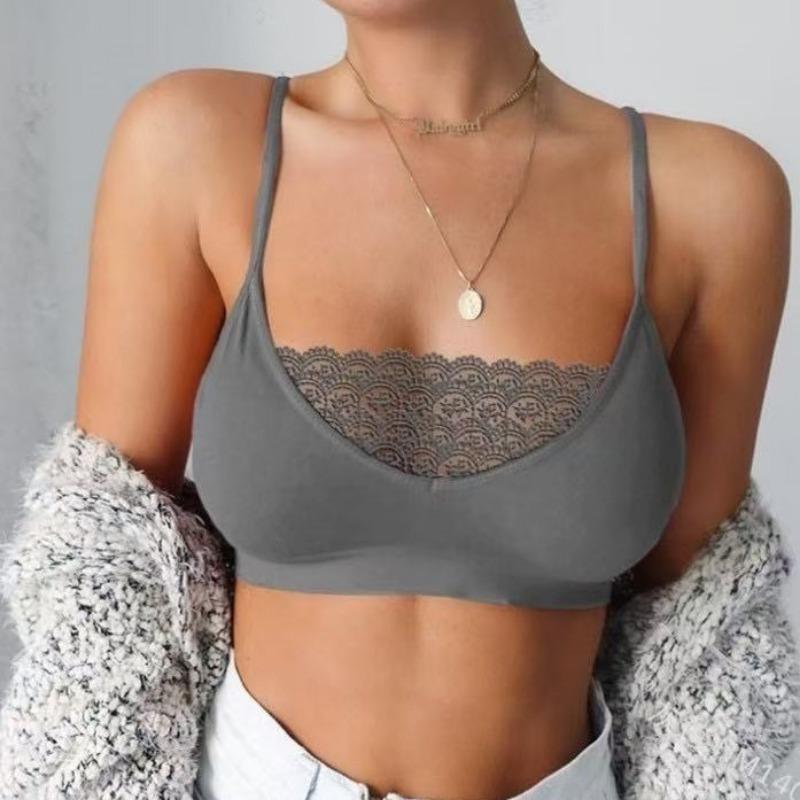 Women's Lace Trim Bralette Comfortable Seamless Wireless Padded Bra