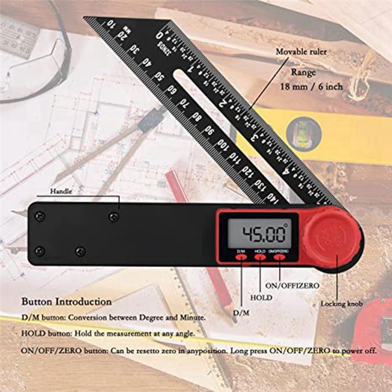AD23-Digital Angle Gauge T Type Bevel Gauge And Protractor 180Mm/360° LCD Display For Woodworking Metalworking Construction