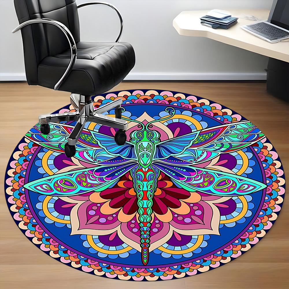 1pc Mandala, DragonflyChair Carpet for Office, Indoor Non-Slip Washable Polyester Fiber Carpet, Mat For Office, Machine Washable