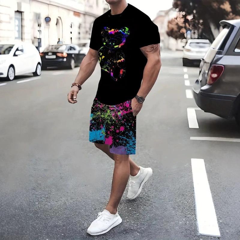 Men's Summer T-shirt Set Casual Sports Style Comfortable Loose Color Printed Sport Wear