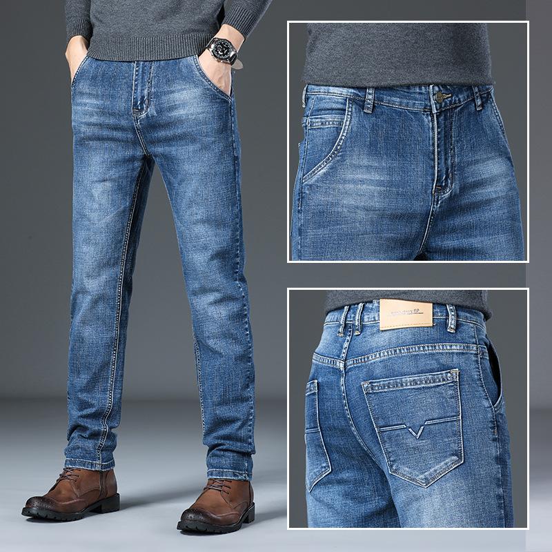 Autumn and Winter Jeans Men's Elastic Slim Straight Tide Brand Hundred Men's Trousers Thin New Men's Trousers