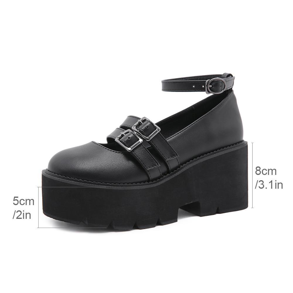 Gdgydh Womens Pumps School Cosplay Shoes Ankle Strap Chunky Heels Platform Creepers Shoes Fashion Buckle Comfortable Mary Janes