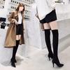 2025 High-Heeled Over-the-Knee Boots: New Slimming Chunky Heel, Elastic Velvet, Pointed Toe