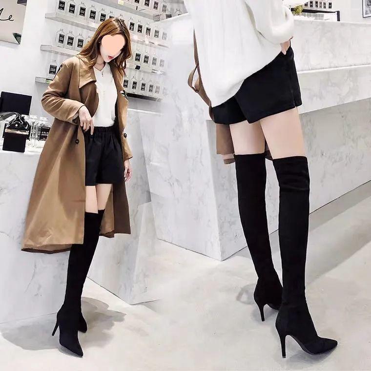 2025 High-Heeled Over-the-Knee Boots: New Slimming Chunky Heel, Elastic Velvet, Pointed Toe