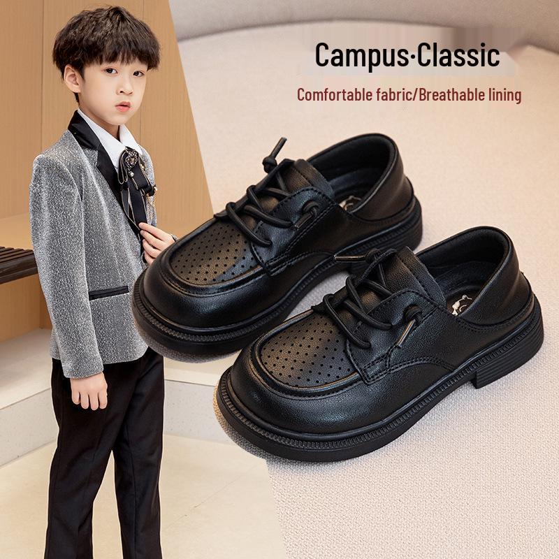 Boys' Black & White Leather Spring/Autumn Shoes - British Style with Soft Sole