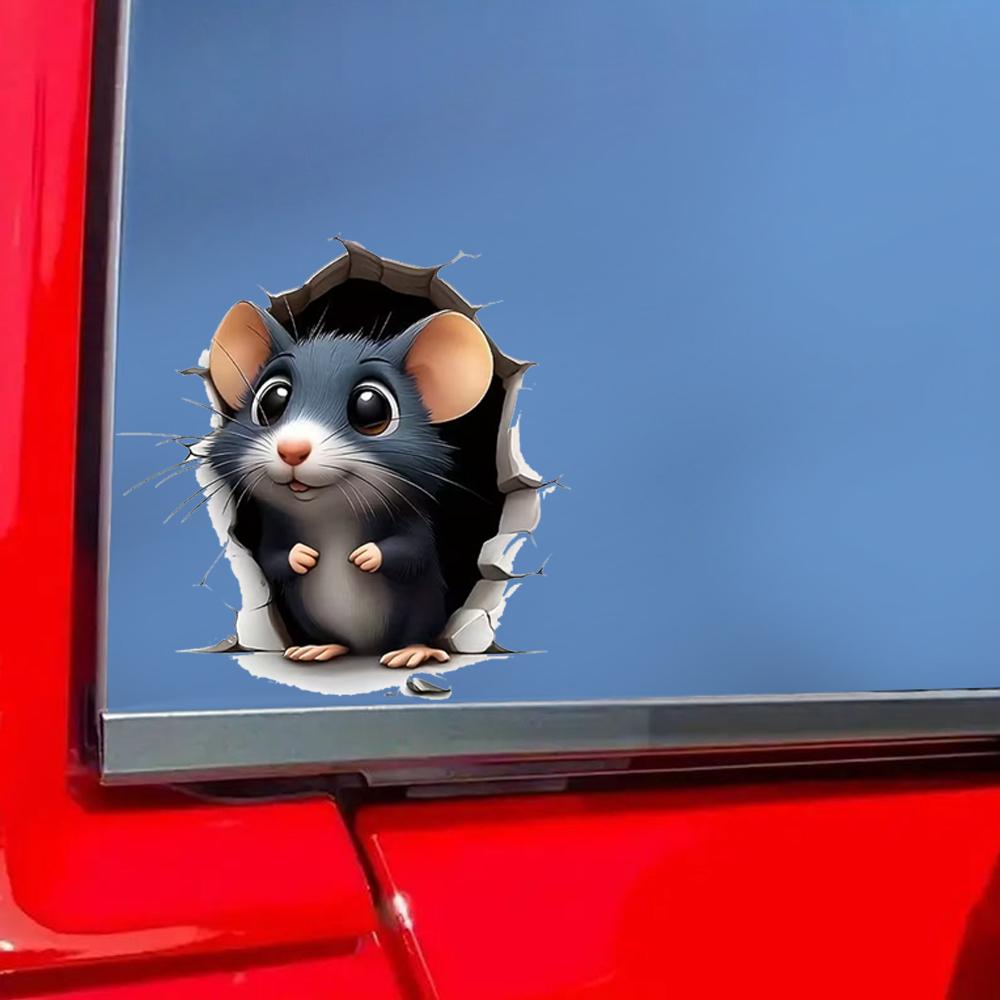 QT2048#15CM Mouse Hole Decal Sticker - Self-Adhesive Car Window, Wall & Laptop Decoration - Durable Automotive Exterior Accessories