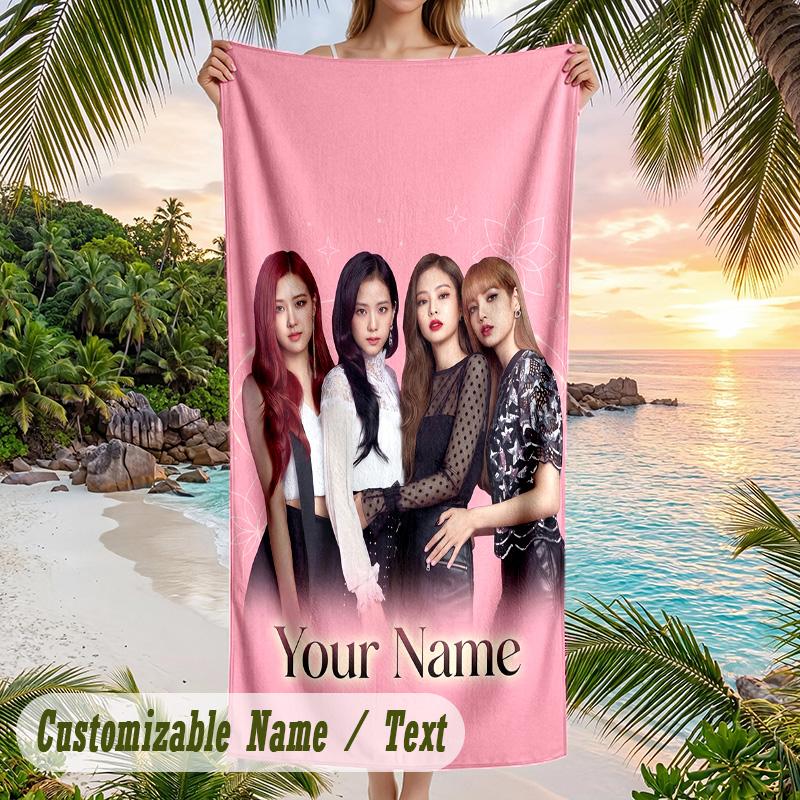 BLACKPINK Beach Towel, Personalized Custom Name Text, Quick Dry Large Absorbent Towel For Beach Pool