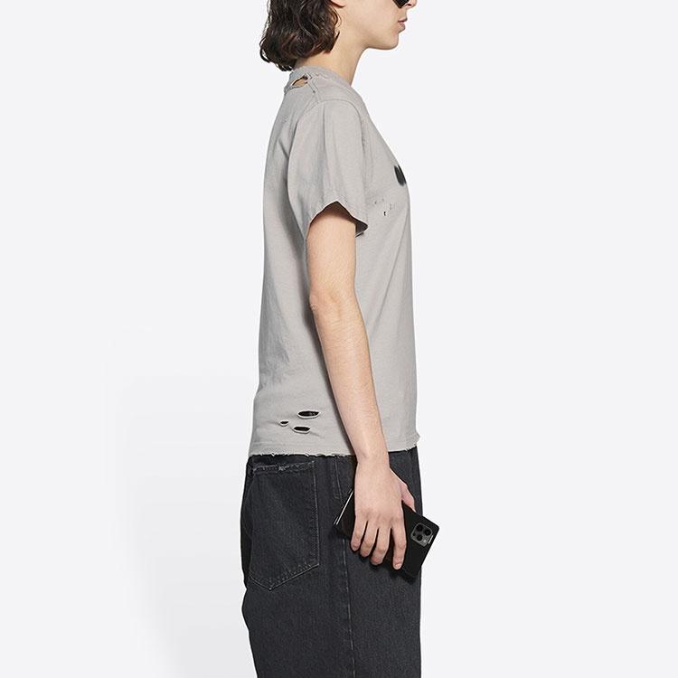Balenciaga Blurry Logo Hole Retro Classic Short Sleeve Unisex Gray 661705TKVD58174