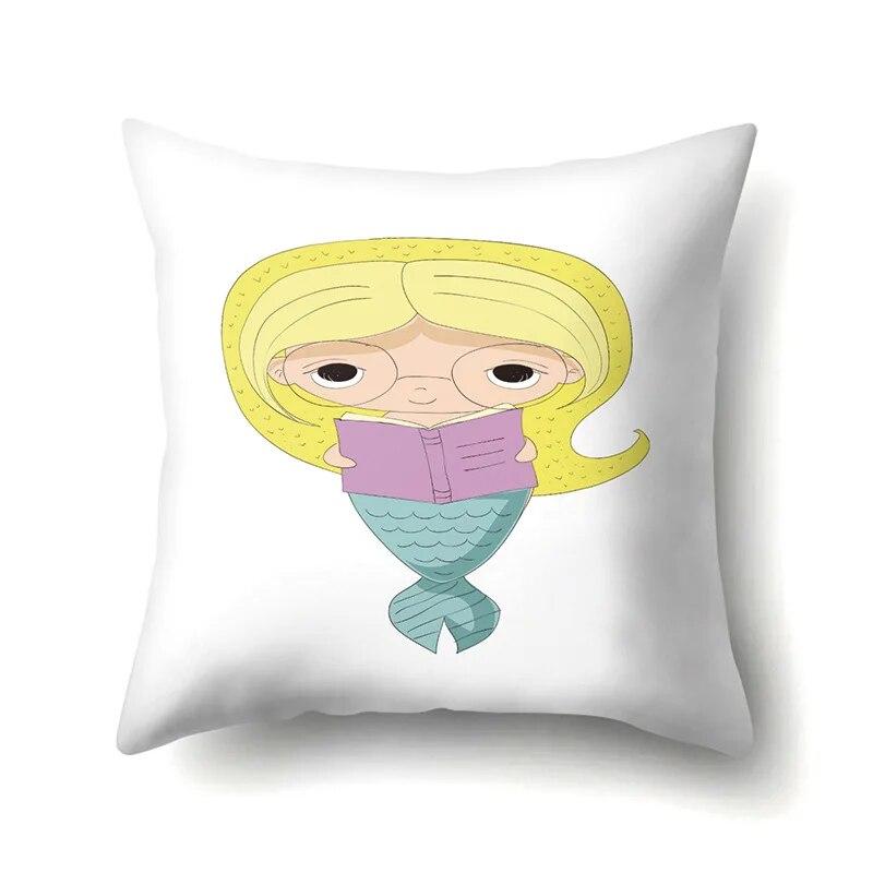 Mermaid Little Girl Pillowcase Car Waist Pillow  Cushion Sofa  toon Pattern