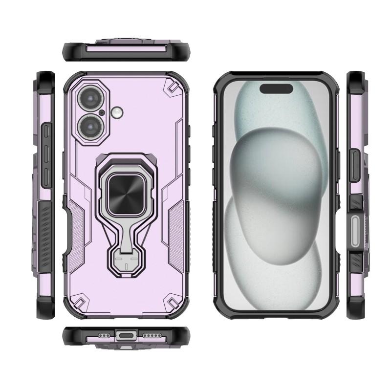 For iPhone 16 Plus Phone Case WANLONFENG PC TPU Back Cover Kickstand with Tempered Glass