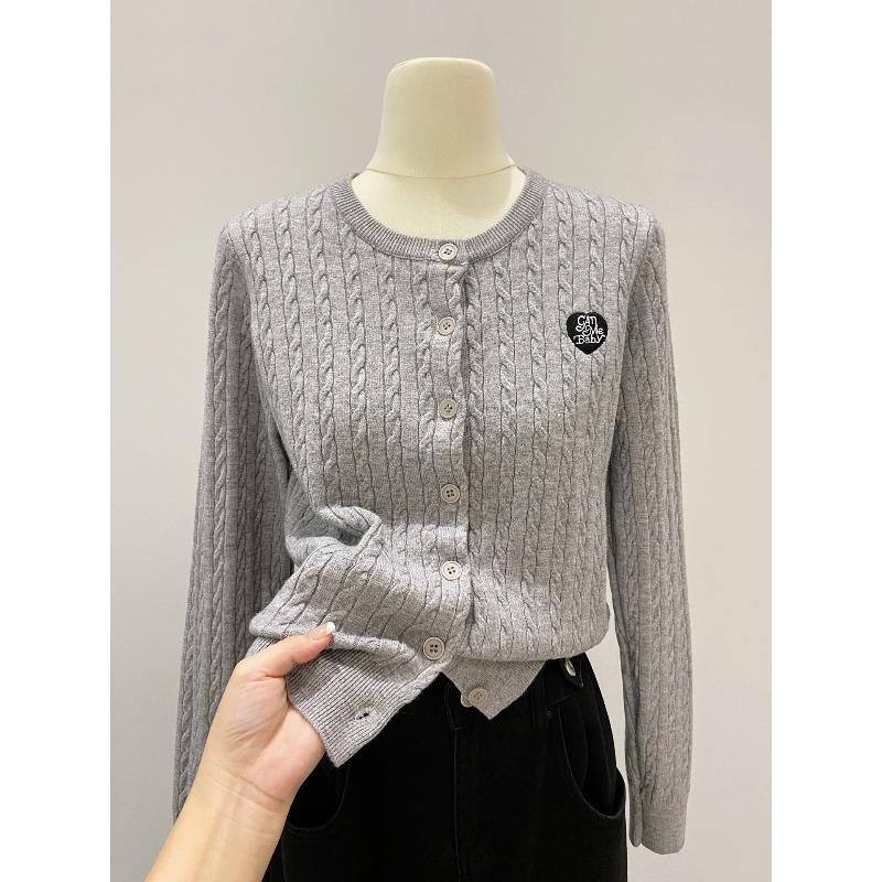 Twist texture knitted cardigan jacket women's single-breasted top spring and autumn casual age-reducing long-sleeved soft waxy sweater
