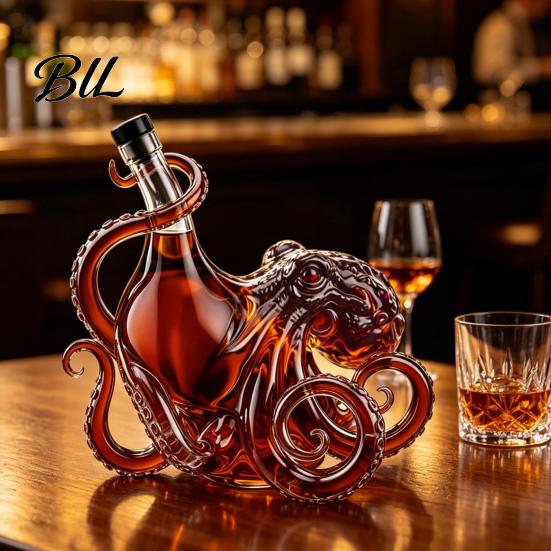 Marine Life Collectible Bottle Octopus-Shaped Glass Decanter, 3D Artistic Borosilicate for Whiskey Wine Soda, Sculpted 350ml Decorative Liquid Bottle,
