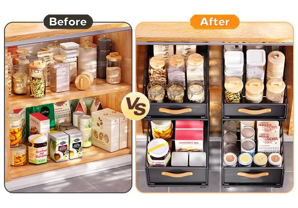 Under-Sink Pull-Out Spice Rack Drawer Storage System